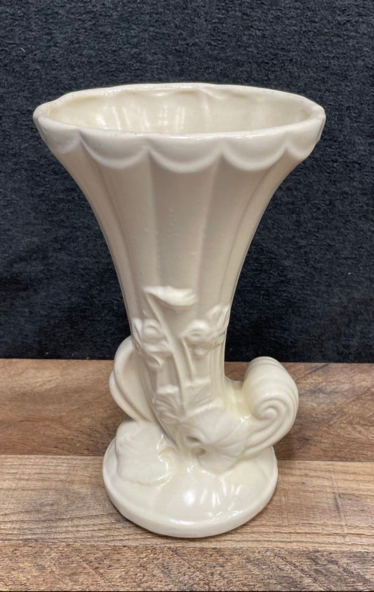 Vintage Pottery Cornucopia Vase Made In USA