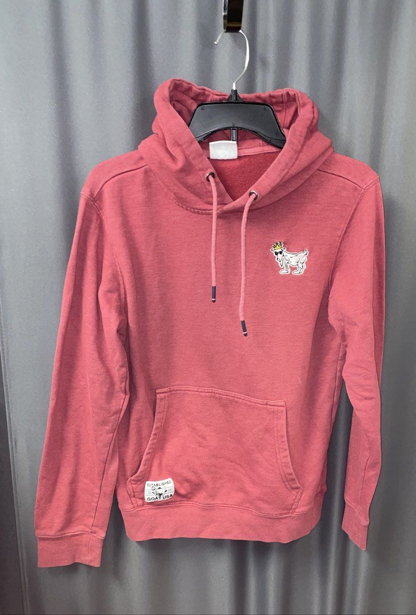 GOAT USA Unisex Burgundy Hoodie Sweatshirt Embroidered Logo Fleece Sz XS