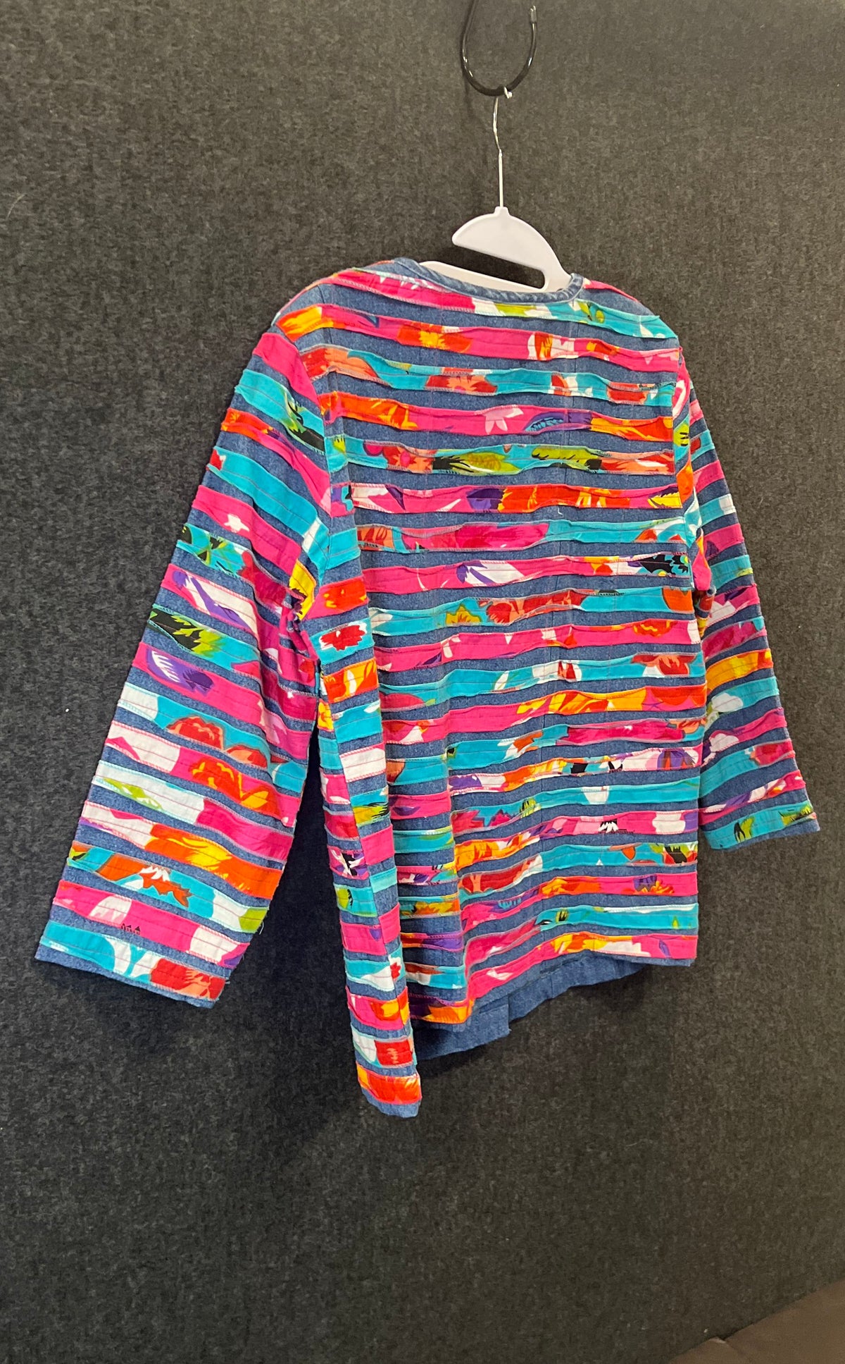 Choices Women's Multicolor Rainbow Striped Patchwork Button Front Shirt Sz S