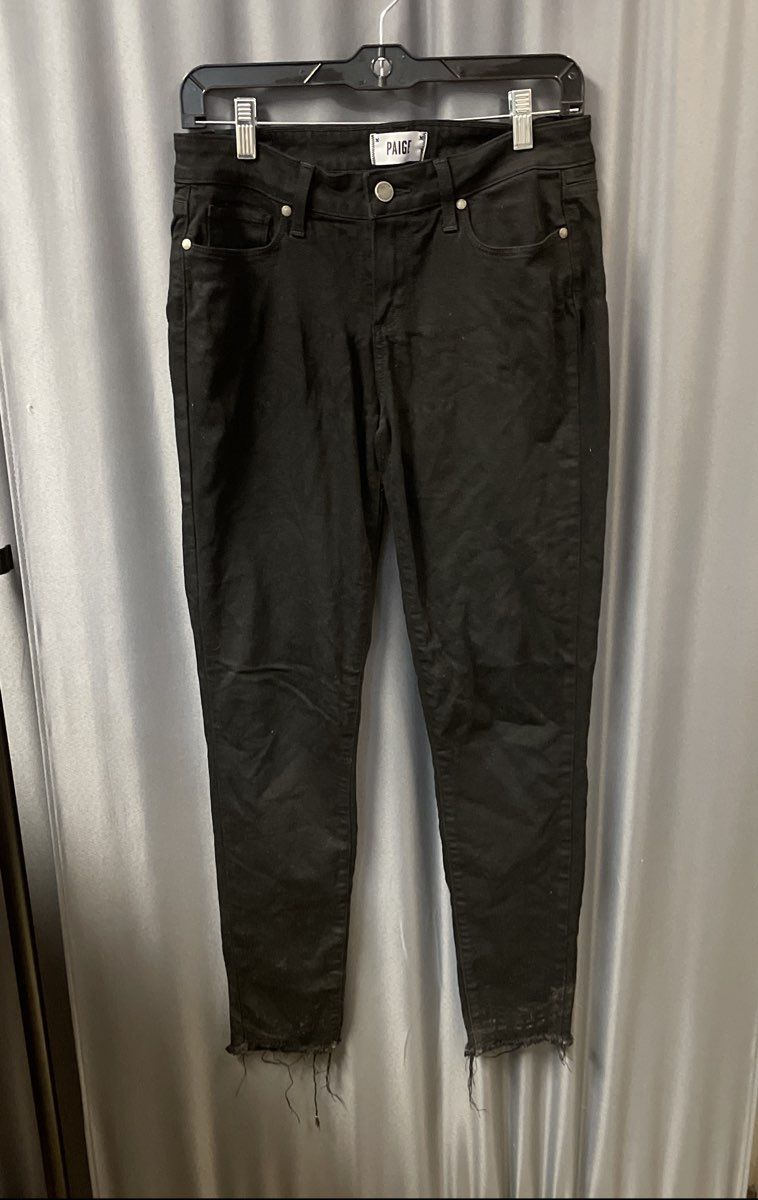 Paige Women's Black Skinny Ankle Jeans Raw Frayed Hem Sz 29