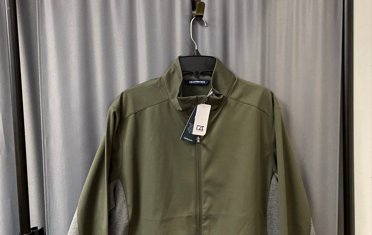 Cutter & Buck Men's Stealth Full Zip Jacket Green Gray Hybrid Mock Neck NWT L