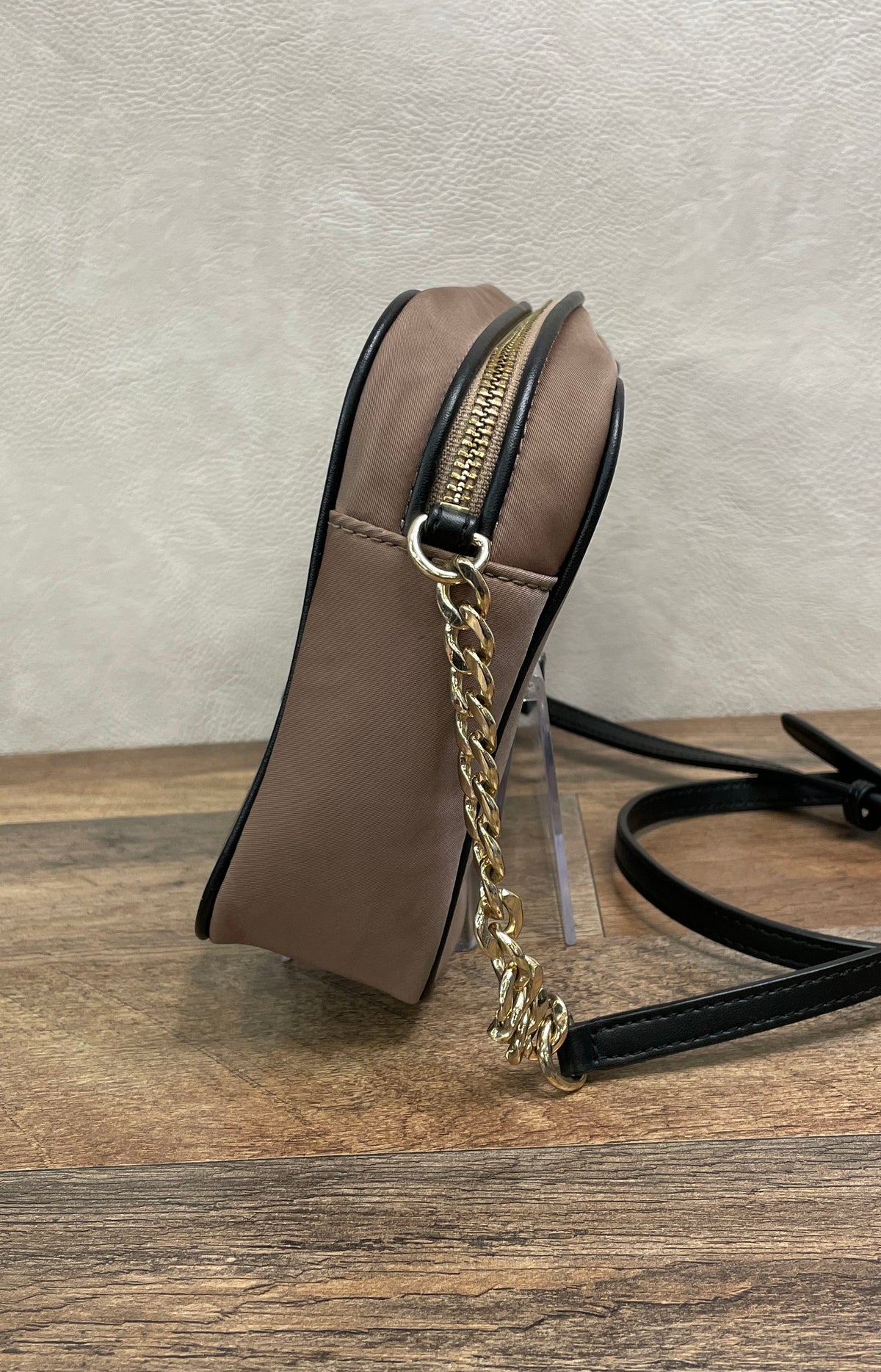 Michael Kors Brown Nylon Chain Camera Crossbody Bag Gold Hardware