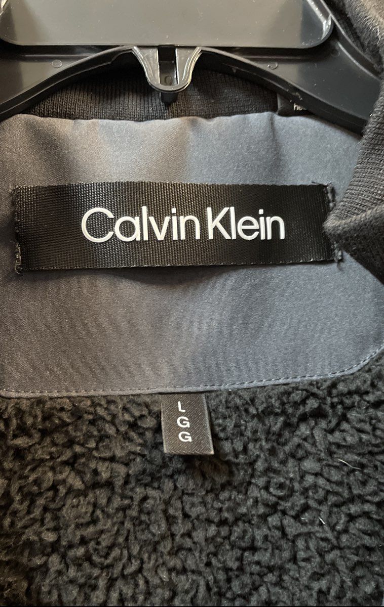 Calvin Klein Men's Gray Softshell Hooded Jacket Sherpa Faux Fur Lined Sz L