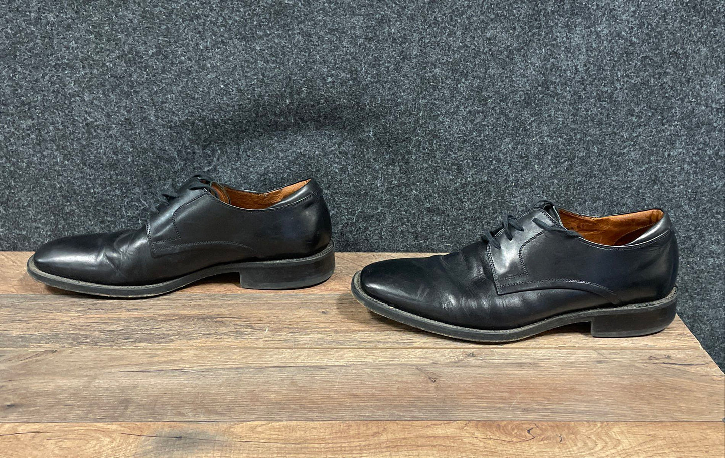 Johnston & Murphy Black Leather Plain Toe Derby Shoes Made in Italy Size 9.5
