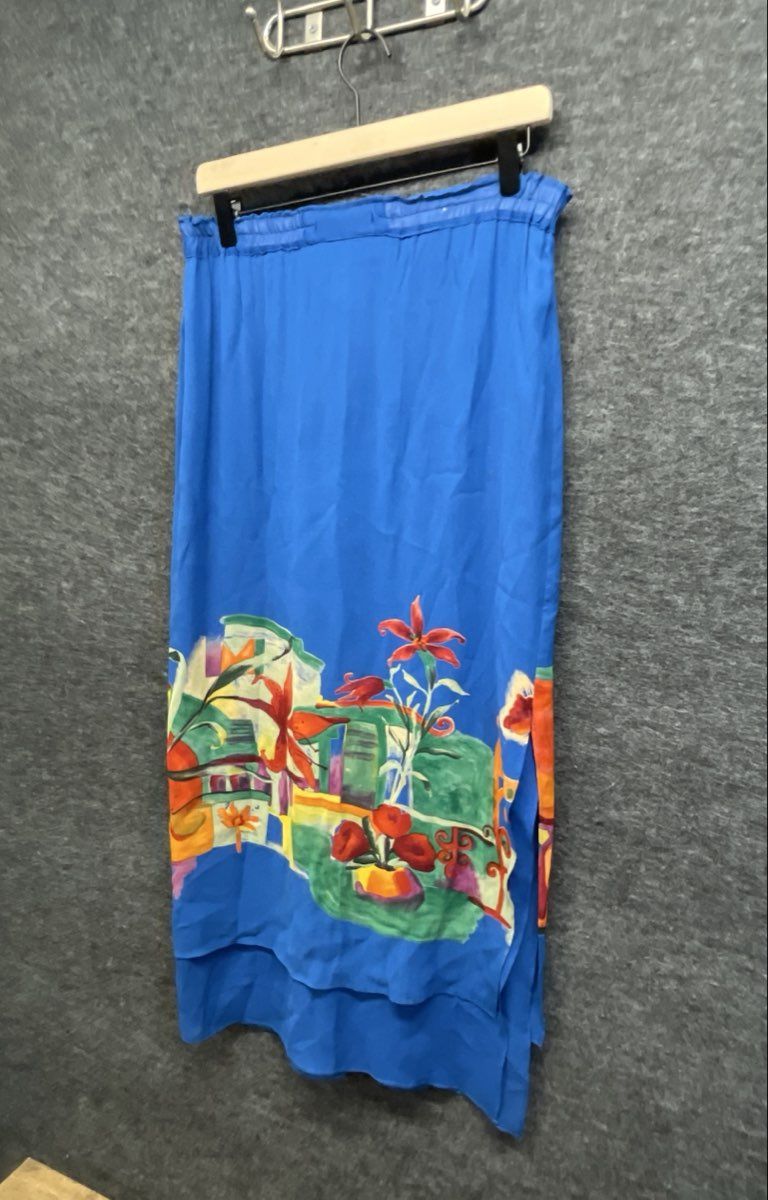 Vintage 90s Dorothy Schoelen Platinum Women's Blue Floral Maxi Skirt Sz 8