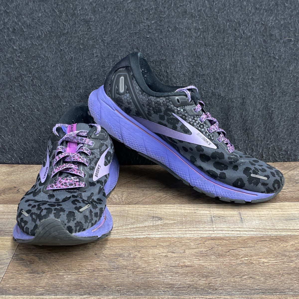 Brooks Ghost 14 Electric Cheetah Purple Black Leopard Running Shoes Size 9.5