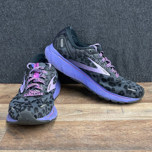 Brooks Ghost 14 Electric Cheetah Purple Black Leopard Running Shoes Size 9.5