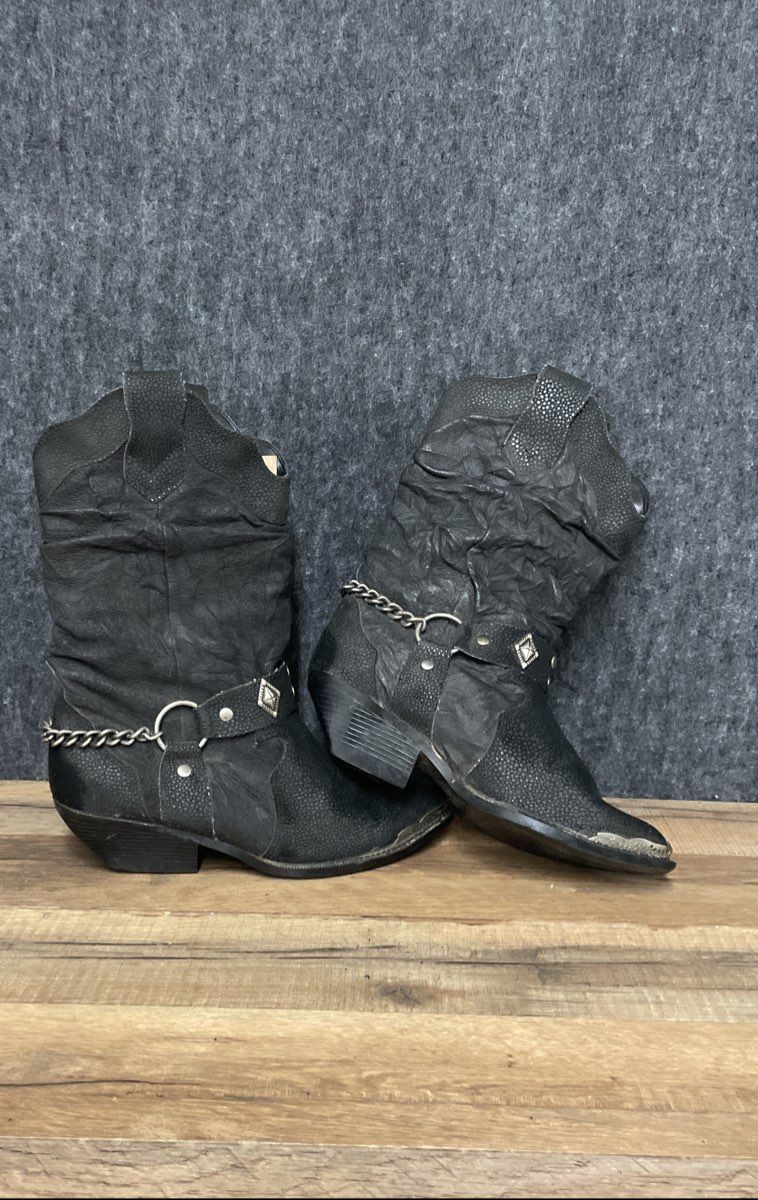 Dingo Fiona Black Leather Slouch Cowboy Western Boots Women's Size 6