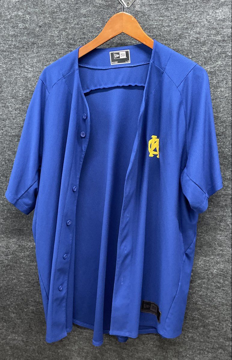 New Era Men's King George KG Royal Blue Baseball Jersey Button Up Sz L
