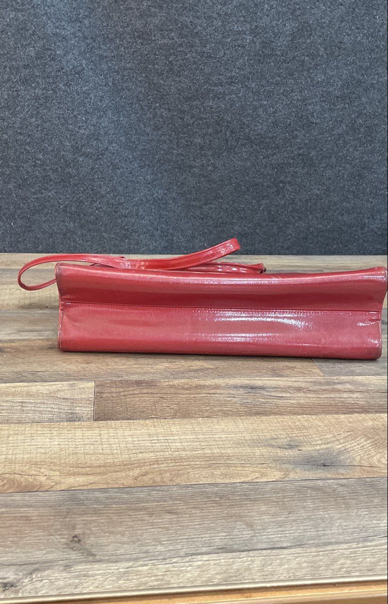 Vintage Red Patent Embossed Floral Satchel Shoulder Bag Handbag