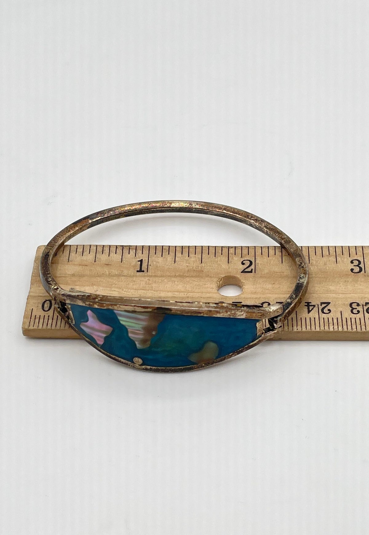 Alpaca Silver Mother Of Pearl Blue Resin Bangle Bracelet Mexico Marked 12.4g