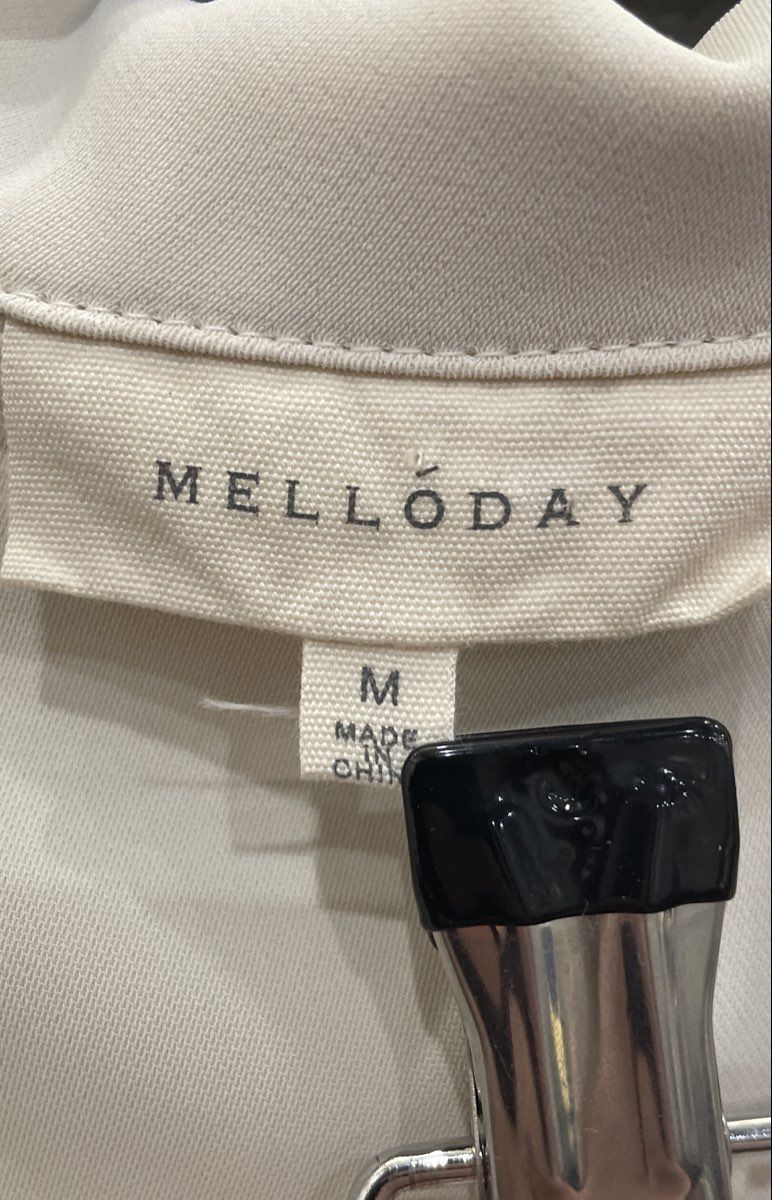 Melloday Women's Ivory 2 Piece Set V-Neck Short Sleeve Top Wide Leg Pants Sz M