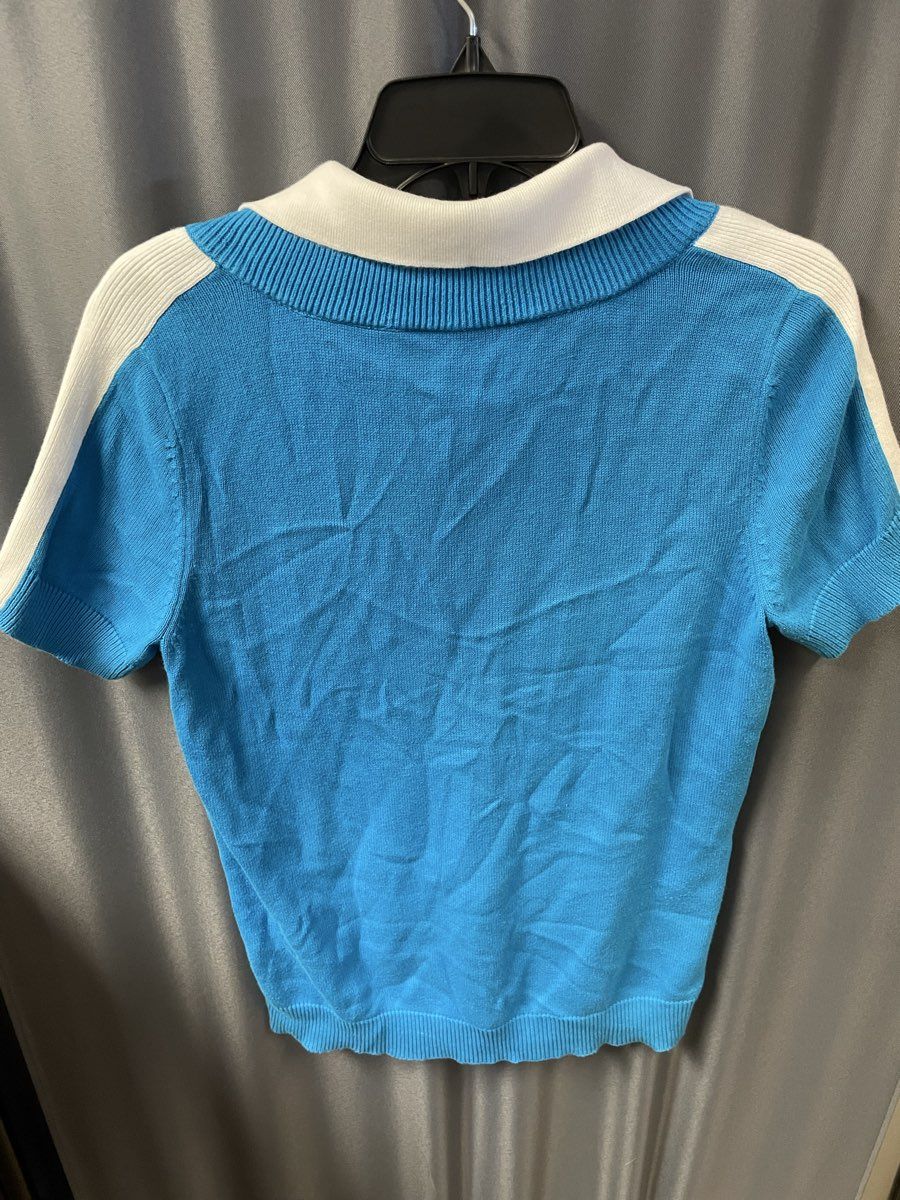 Lauren Active Ralph Lauren Women's Blue White Crest Polo Shirt Knit Top Sz M