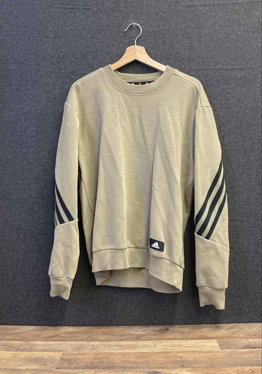 Adidas Men's Olive Green Primegreen 3-Stripe Crewneck Pullover Sweatshirt Sz M