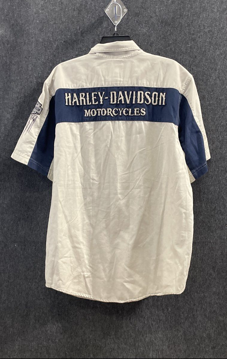 Harley-Davidson Embroidered Colorblock Mechanic Button Down Shirt Sz L Tall
