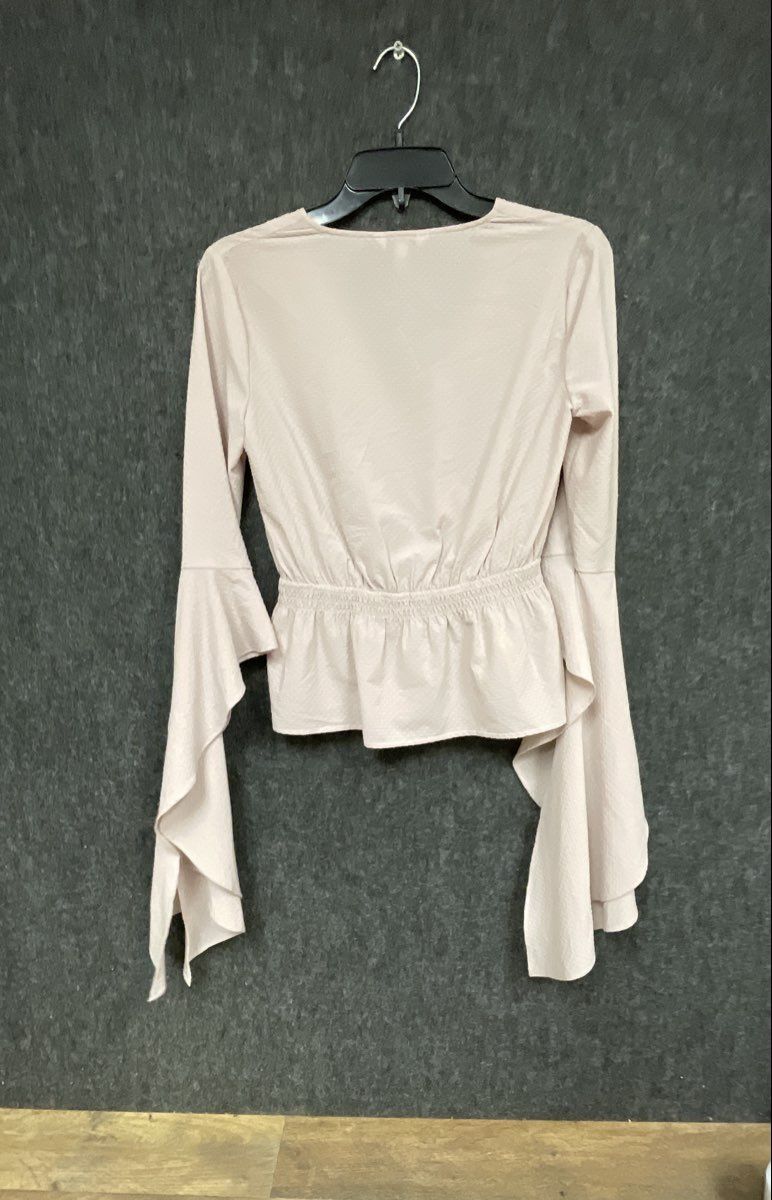 Express Women's Tan Wrap V-Neck Smocked Blouse Ruffle Bell Sleeve Sz XS NWT