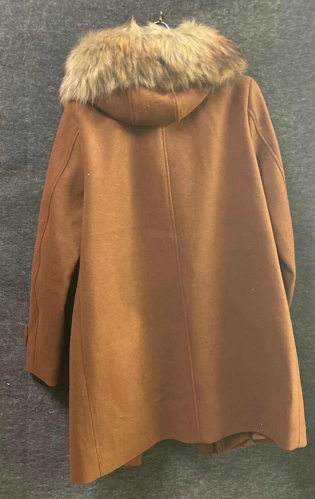 Nine West Women's Brown Faux Fur Hood Full Zip Coat Leopard Print Lined Sz S