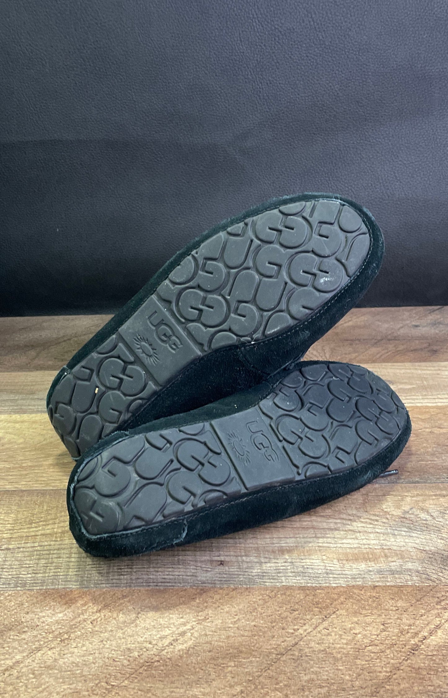 UGG Dakota Black Suede Wool Lined Moccasin Slippers Women's Size 9