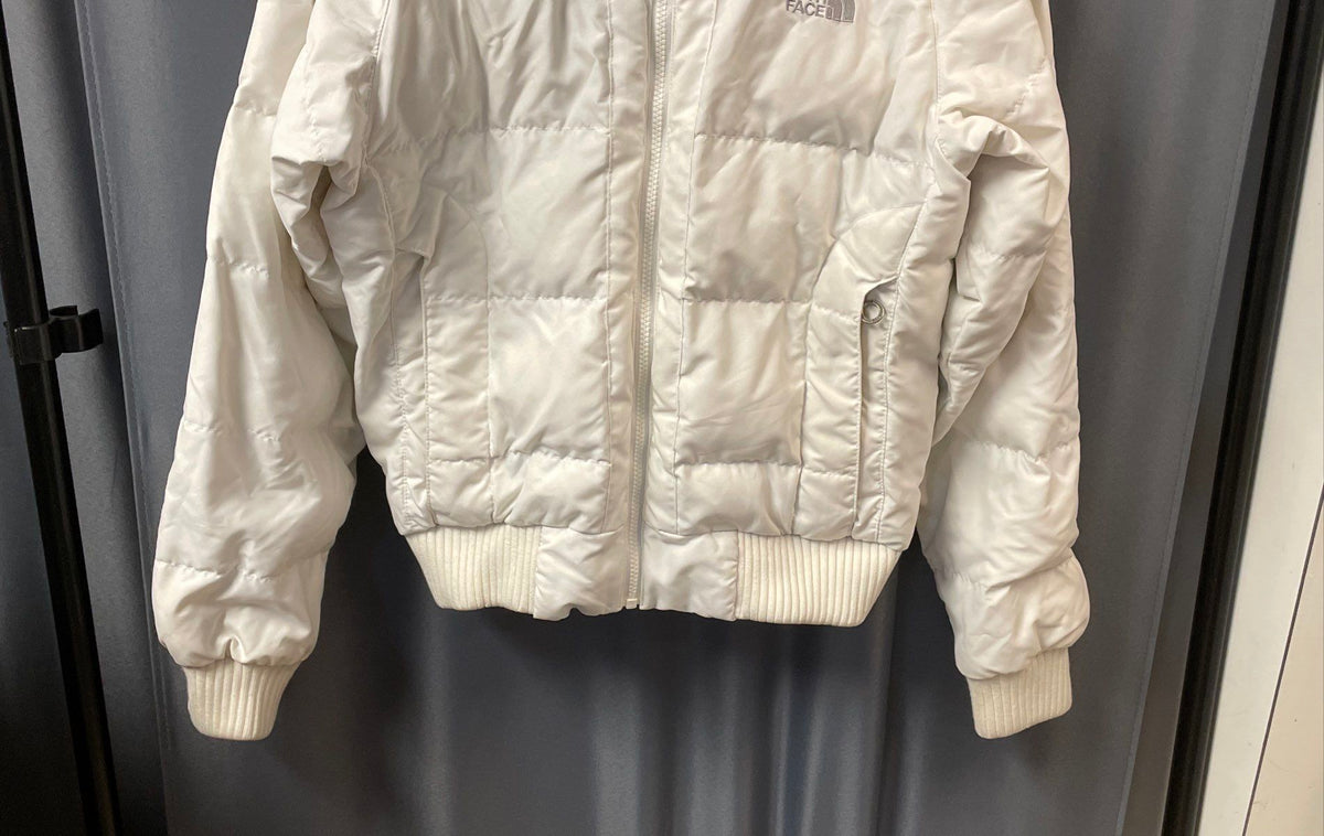 The North Face Women's White Hooded Quilted Puffy Bomber Jacket Parka Sz M