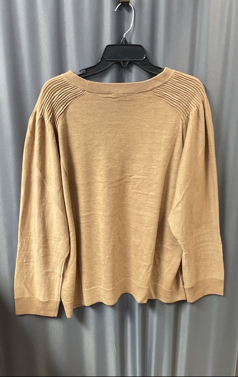 Talbots Plus Women's Tan Merino Wool Ribbed Shoulder Crewneck Sweater Size 3X