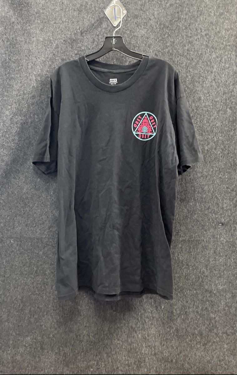 Obey Men's Black Graphic T-Shirt Triangle Star Quality Dissent Sz XL