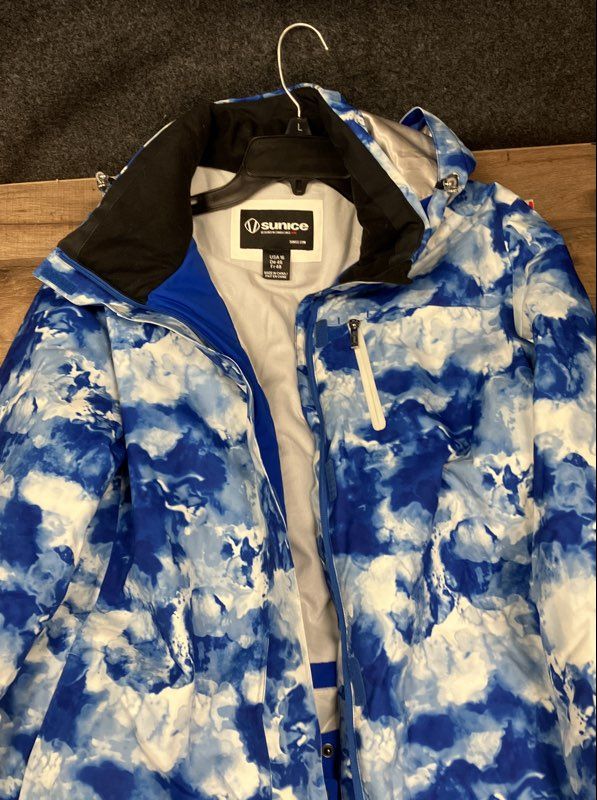 Sunice Women's Blue White Cloud Print Thinsulate Hooded Ski Jacket Sz 16