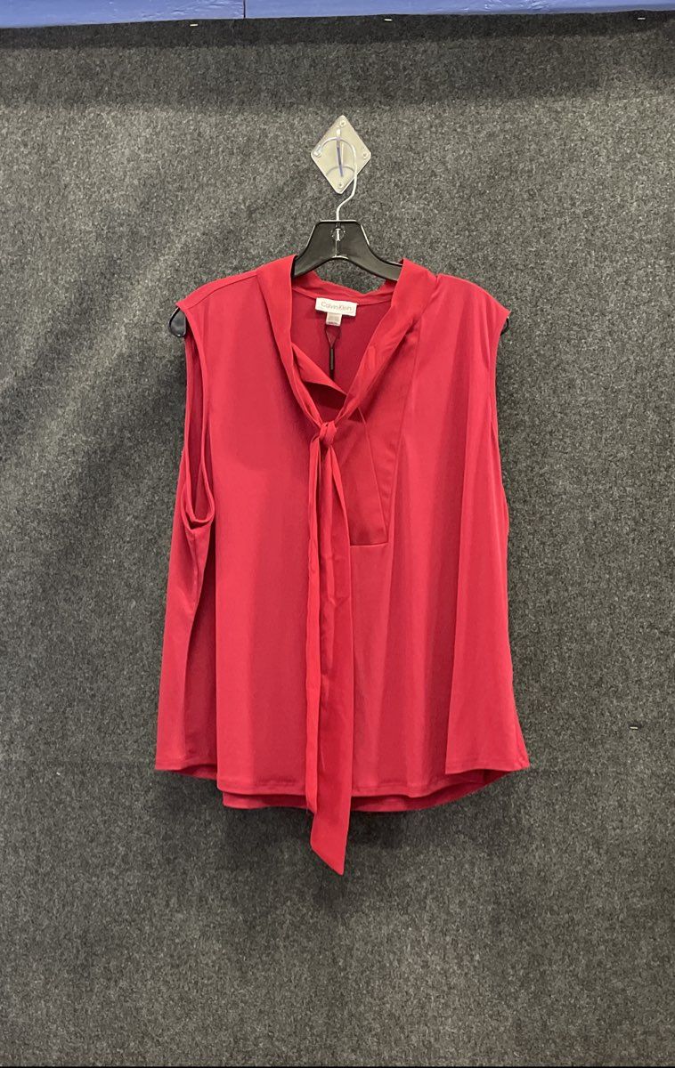 Calvin Klein Women's Red Tie Neck Sleeveless Blouse Plus Sz 1X NWT