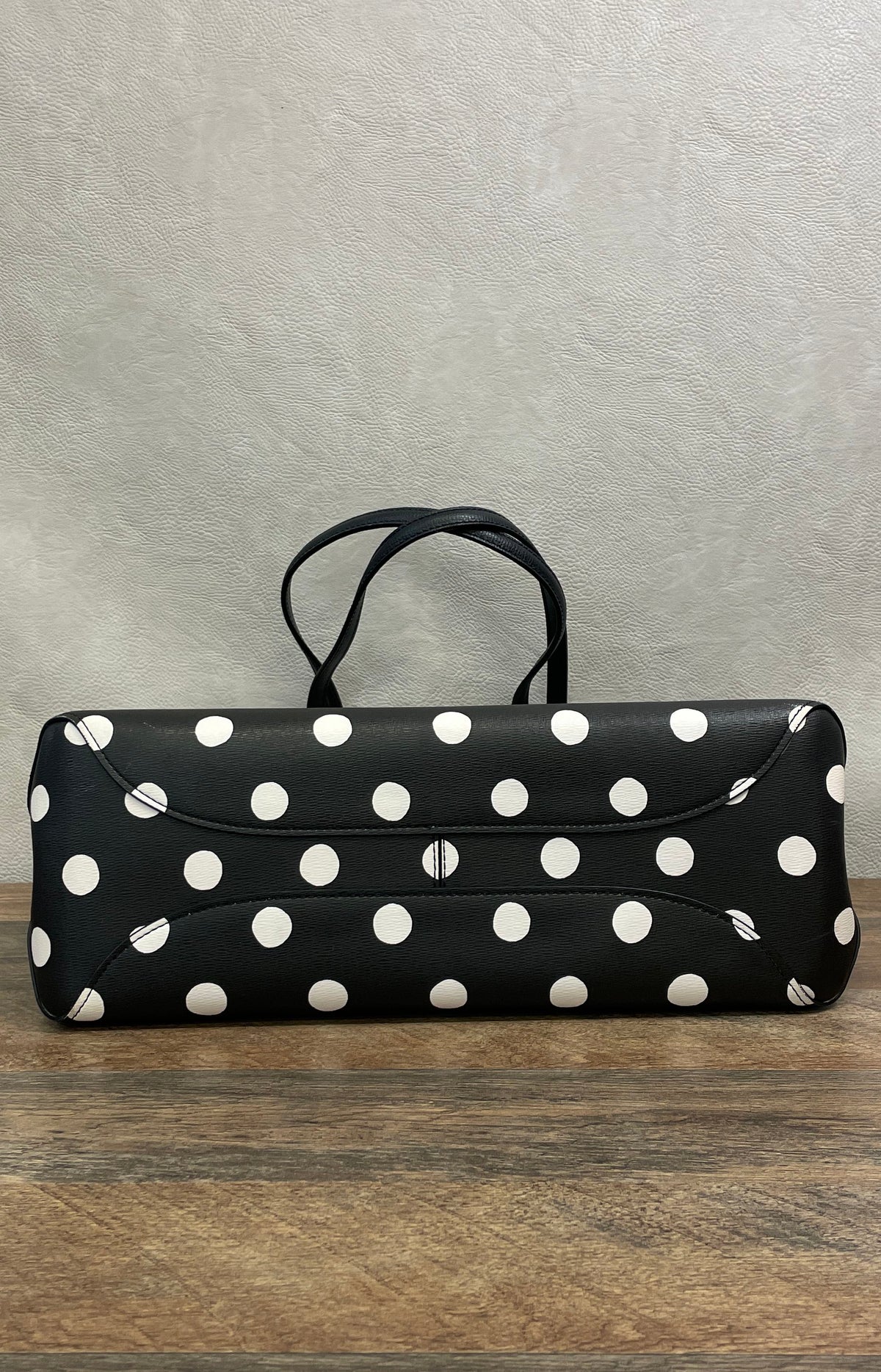 Kate Spade Black White Polka Dot Saffiano Leather Tote Bag Gold Hardware