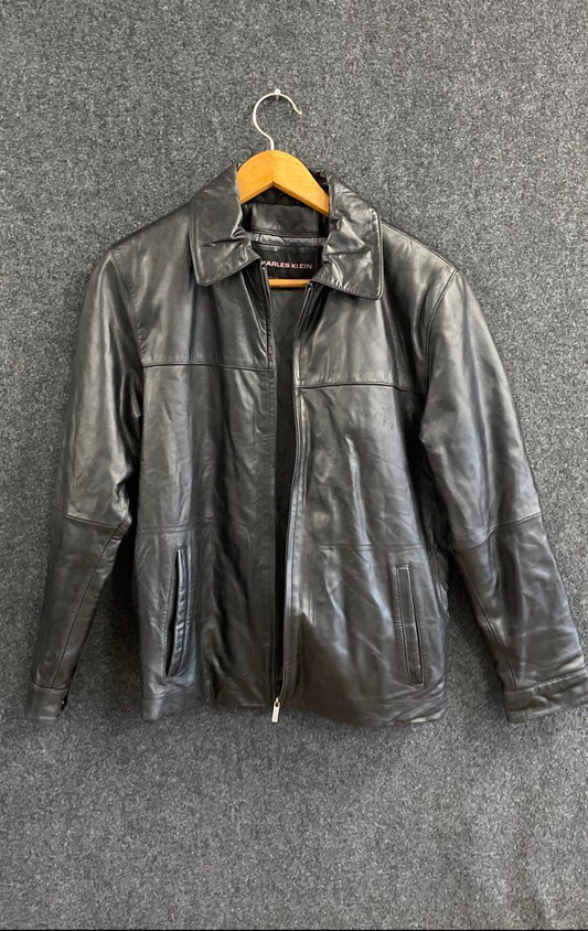 Charles Klein Men's Vintage Y2K Black Leather Full Zip Jacket Size S