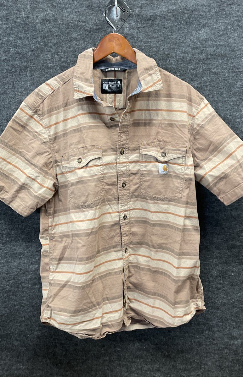 Carhartt Rugged Flex Relaxed Fit Striped Short Sleeve Button Up Shirt Sz L