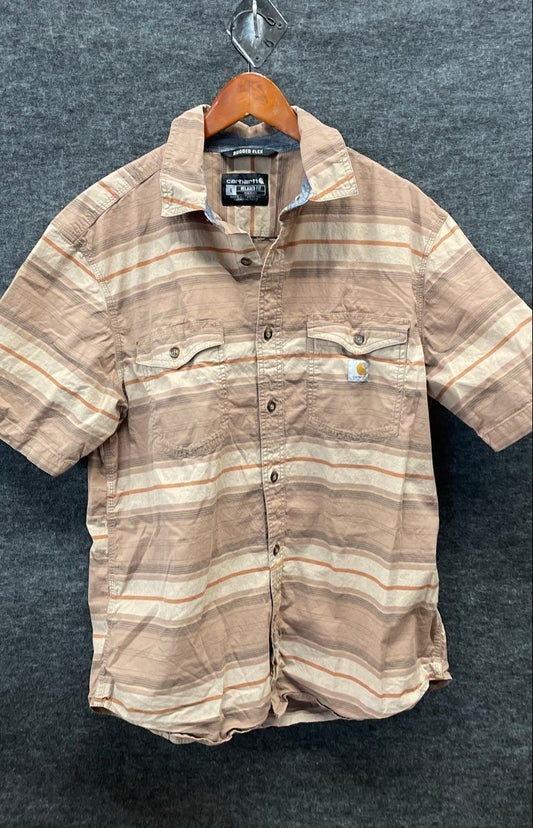Carhartt Rugged Flex Relaxed Fit Striped Short Sleeve Button Up Shirt Sz L
