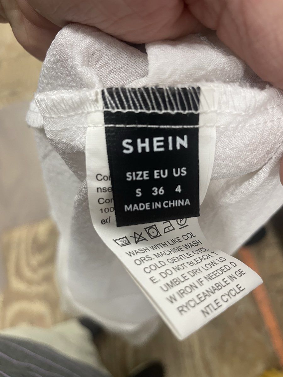 Shein Women's White Short Sleeve V Neck Midi Dress Floral Lace Sleeves Sz S