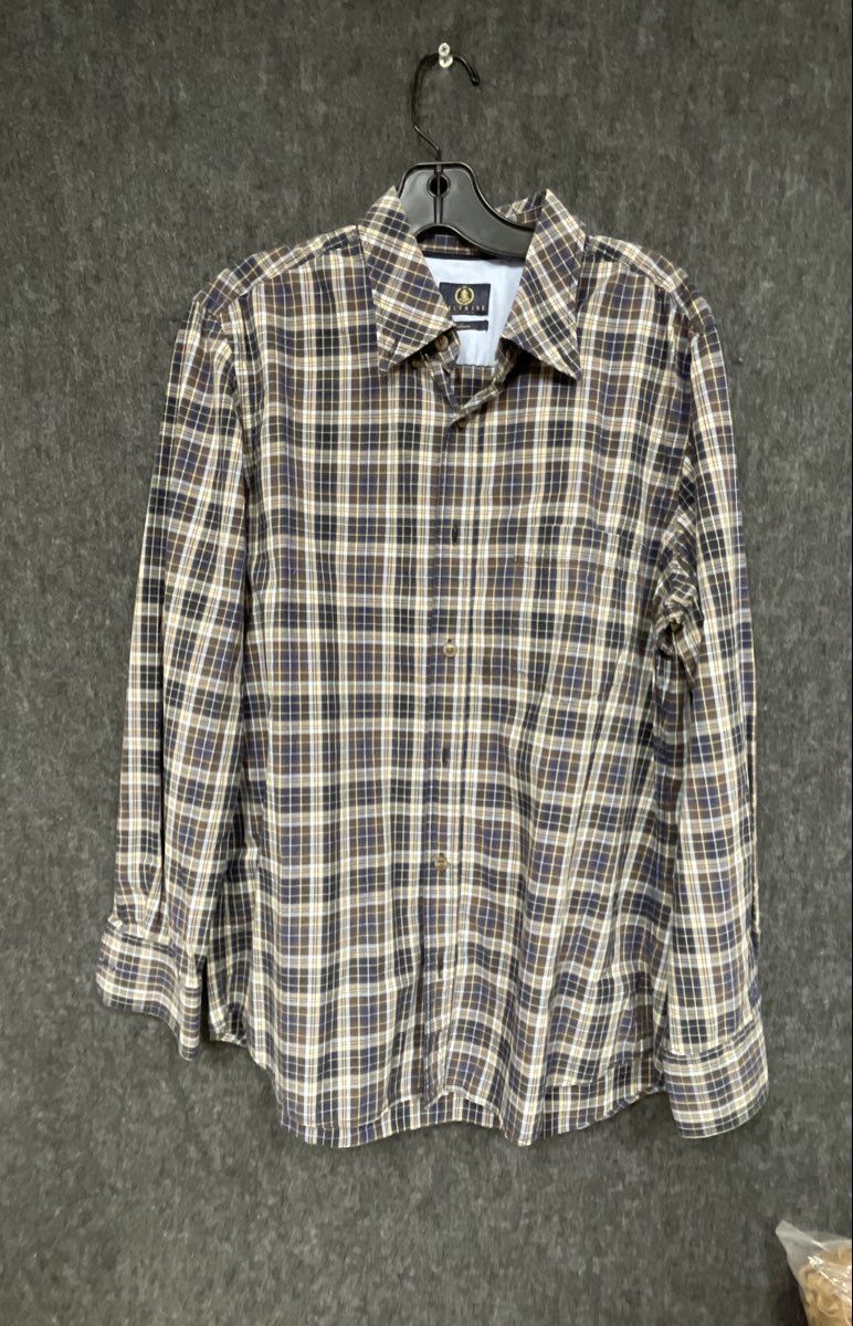 Saltaire Men's Long Sleeve Button Down Shirt Blue White Yellow Plaid Sz M