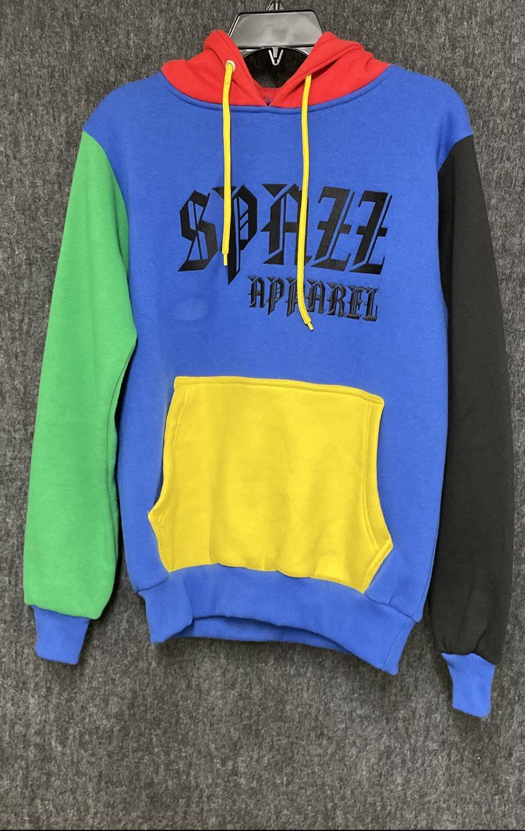 Spazz Apparel Unisex Colorblock Hoodie Multi-Color Gothic Graphic Pullover Sz XS