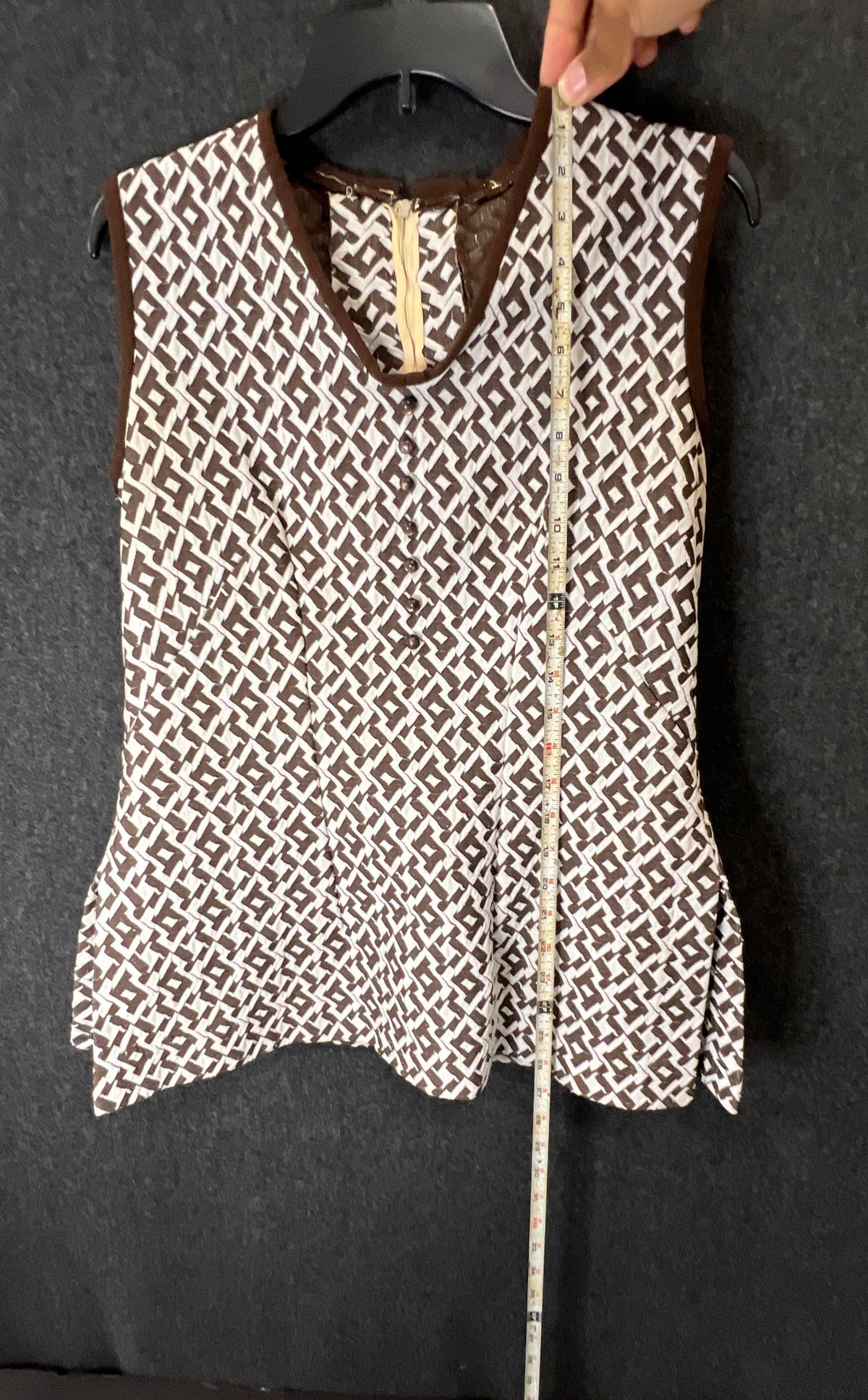 Vintage 70s Women's 2-Piece Tunic Top & Pants Set Brown White Geometric