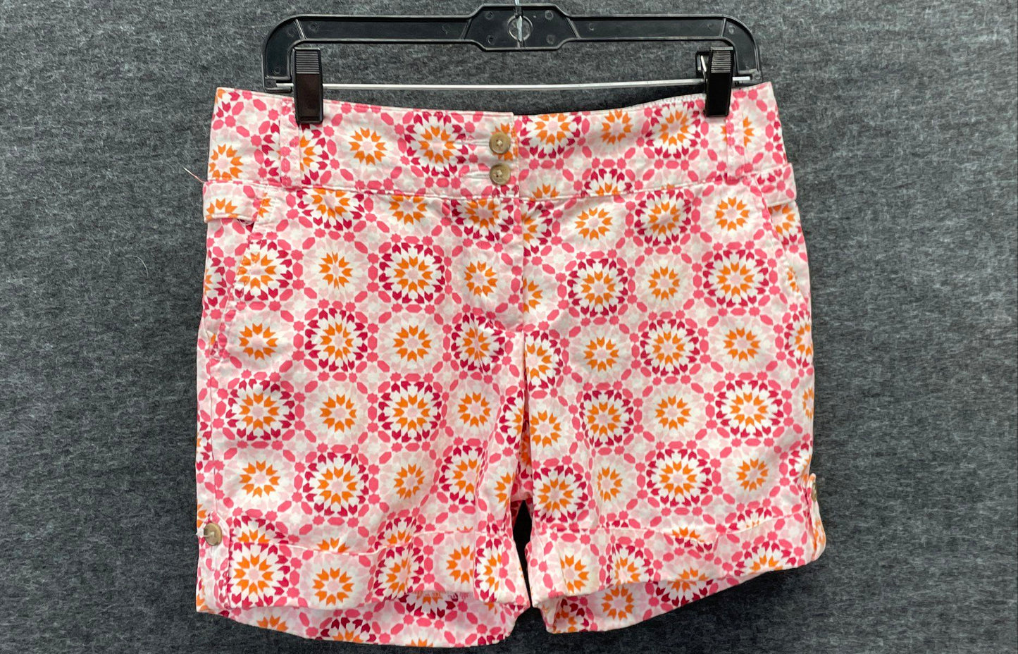 Land's End Women's Shorts Pink Orange Geometric Medallion Cotton Cuffed Size 6