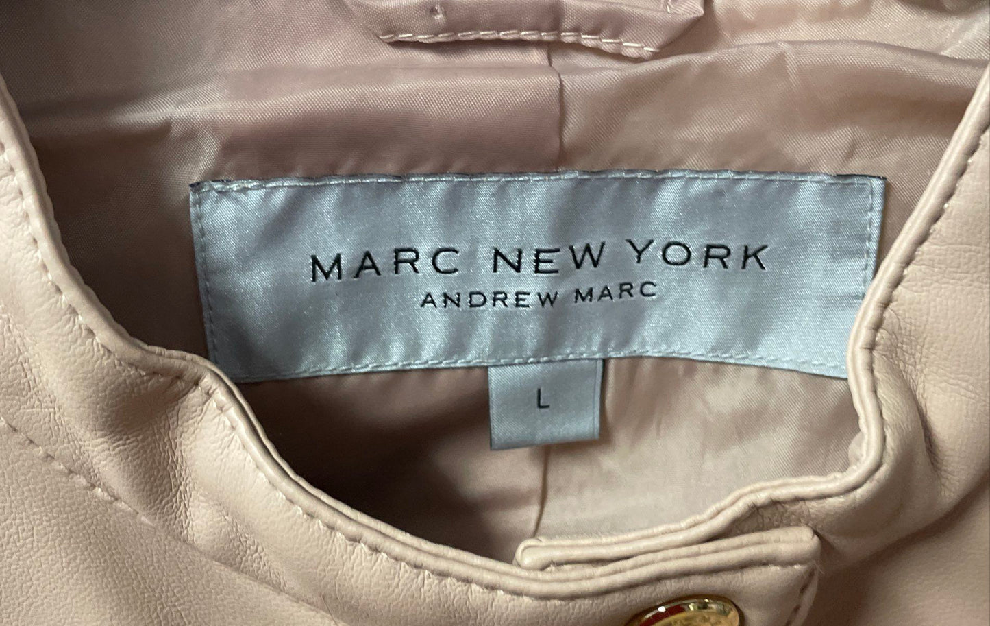 Marc New York Andrew Marc Women's Champagne Faux Leather Moto Jacket NWT Sz L