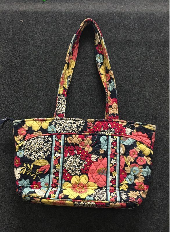 Vera Bradley Happy Snails Quilted Cotton Tote Bag Large Floral Shoulder Bag
