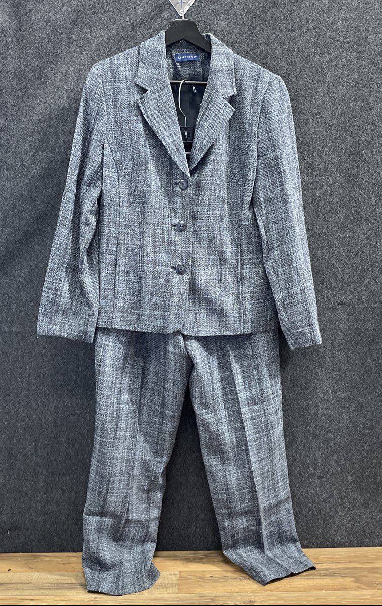 Karen Scott Women's Gray Textured 2-Piece Blazer and Trousers Suit Set Sz 10