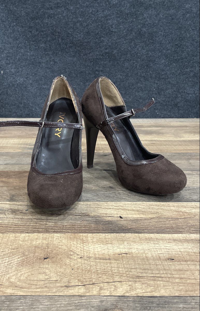 Ivory Brown Suede Mary Jane Stiletto High Heel Pumps Made in Lebanon Size 36