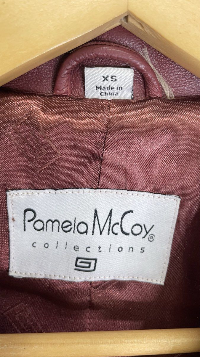 Pamela McCoy Women's Red Studded Beaded Leather Coat Jacket Sz XS