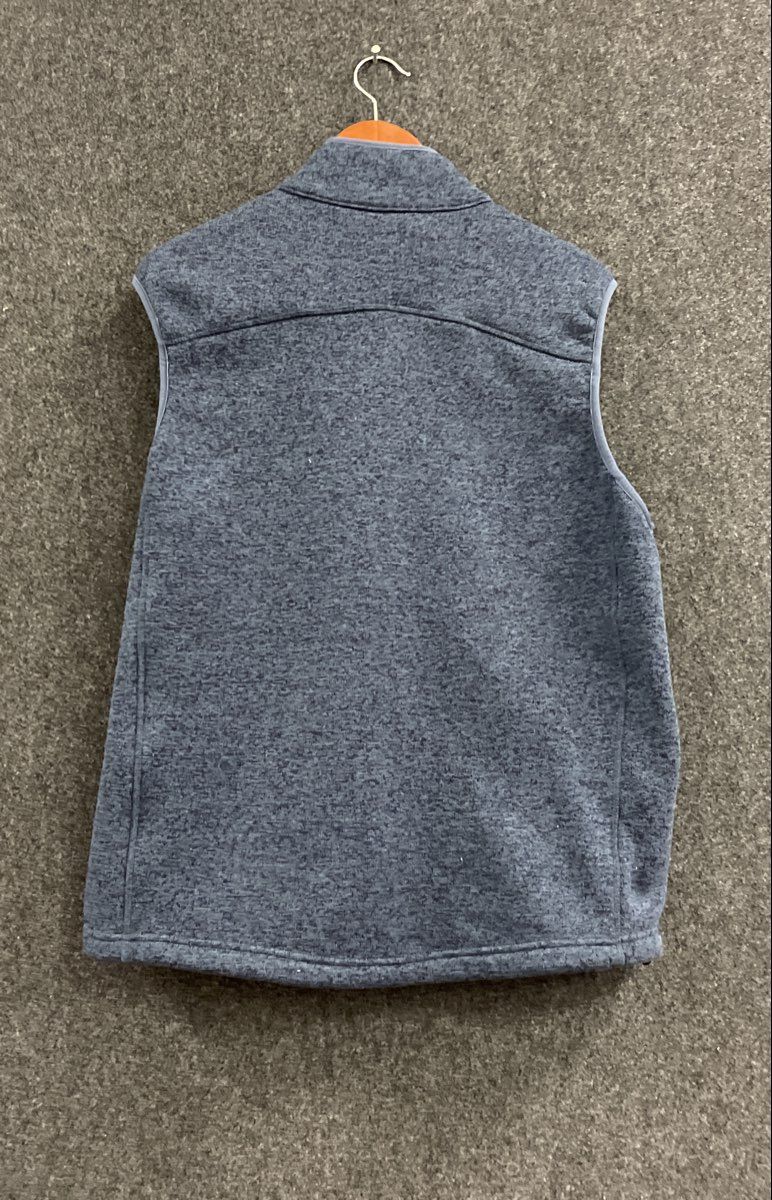 Orvis Men's Full Zip Sweater Fleece Vest Heathered Blue Mock Neck Pockets Sz L