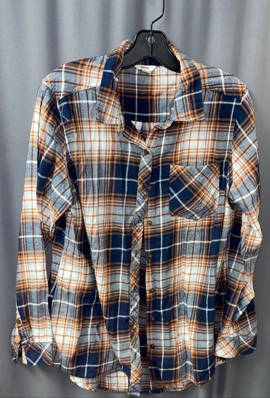 Sonoma Men's Blue Orange Plaid Long Sleeve Button Up 100% Cotton Shirt Sz L