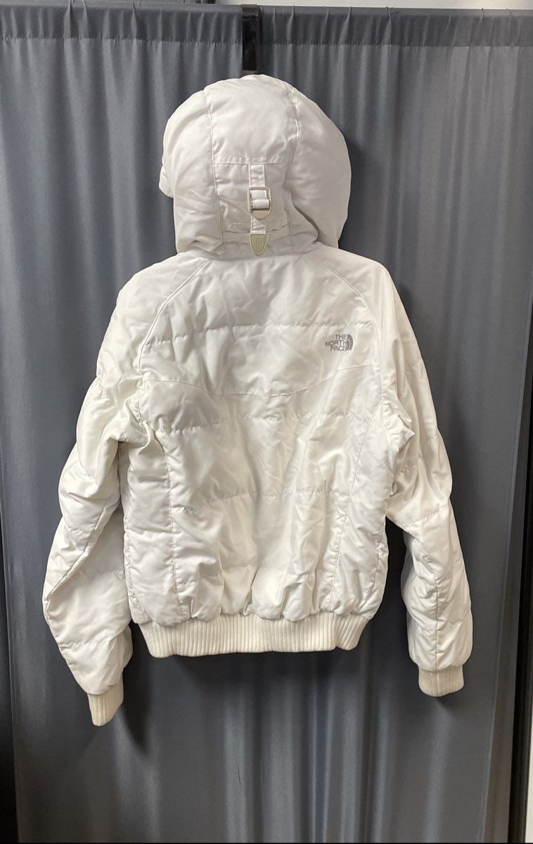 The North Face Women's White Hooded Quilted Puffy Bomber Jacket Parka Sz M