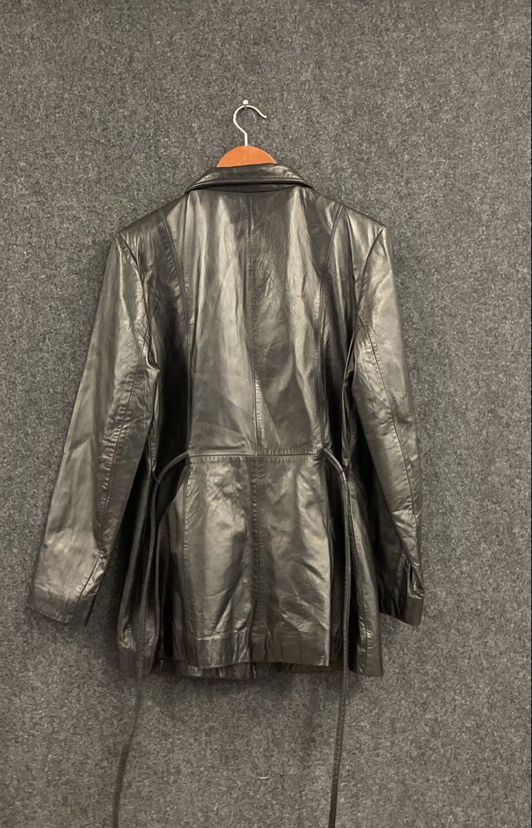 JLC New York Women's Black Leather Jacket Full Zip Drawstring Waist Sz L