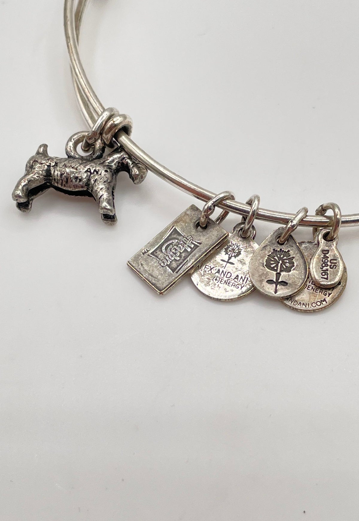 Alex And Ani Silver Tone Mixed Metal Monopoly Dog Charm Bangle Bracelet 9.8g