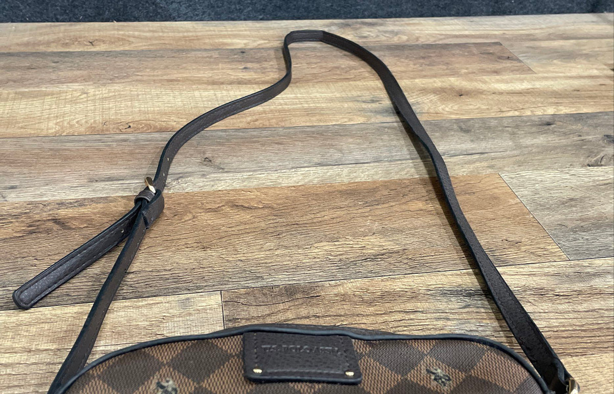 U.S. Polo Assn. Brown Checkered Monogram Crossbody Bag Gold Hardware