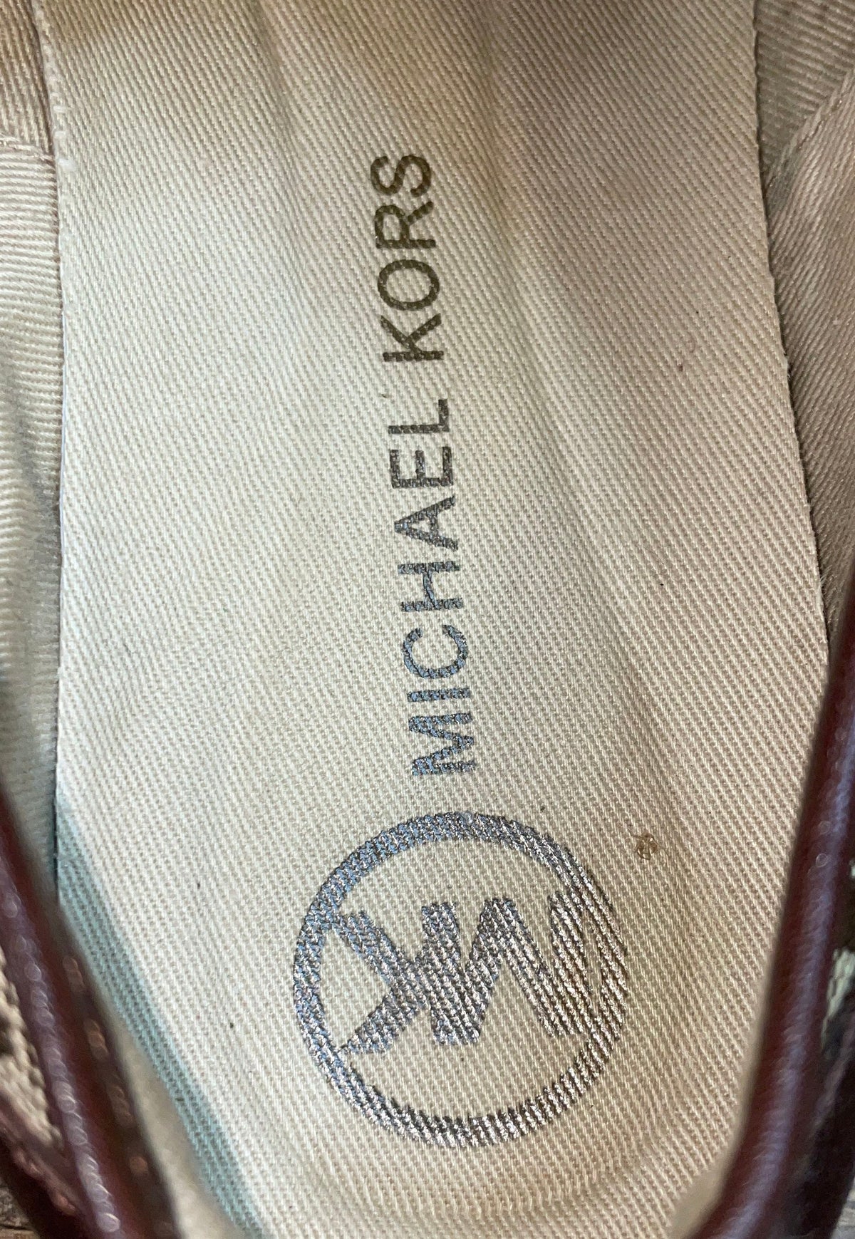 Michael Kors Logo Monogram Brown Leather Trim Low Top Sneakers Size 8M
