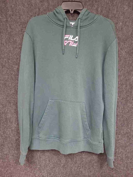 Fila Men's Sage Green Hoodie Embroidered Chest Logo Large Back Graphic Sz M