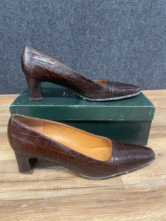 Lauren Ralph Lauren Regan Dark Brown Faux Croc Pumps Heels Women's Size 8AA